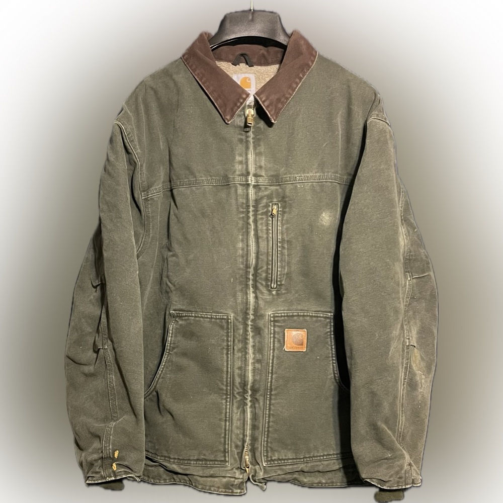 Carhartt C61 MOS Green Jacket Coat Sherpa Lined Sz 2XL Canvas Duck